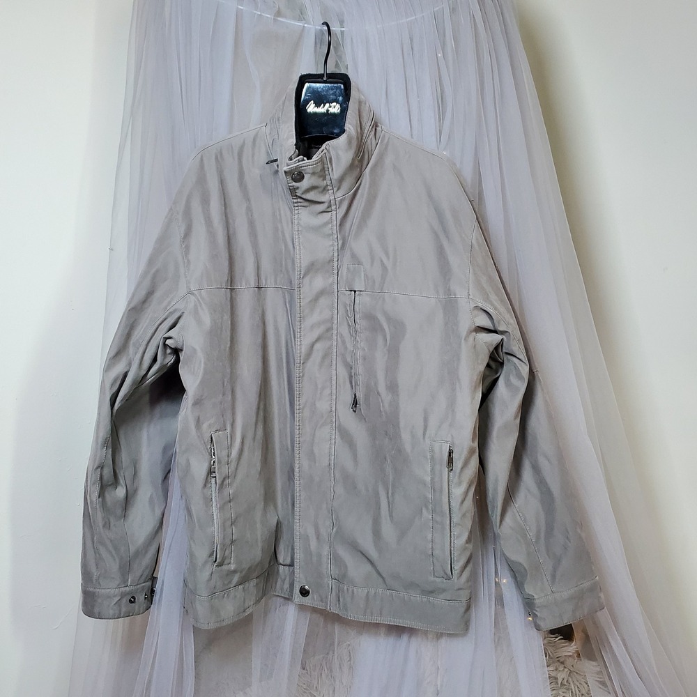 Michael Kors Gray Green Bomber Jacket Gorpcore Quilted Lining Size L Hidden Hood